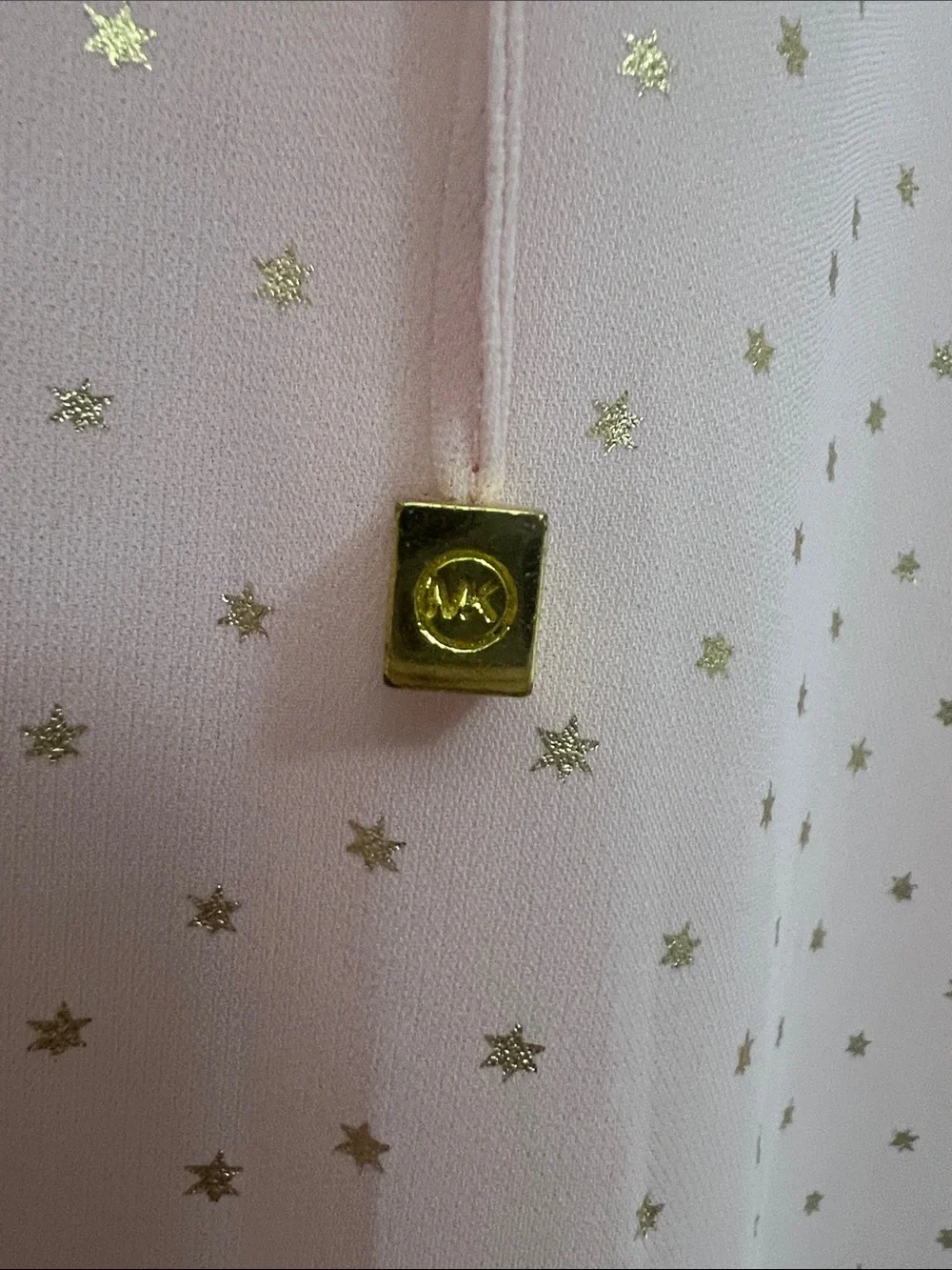 Michael Kors Blush Pink Metallic Gold Star Pattern Ruffle Tie-Neck Blouse
